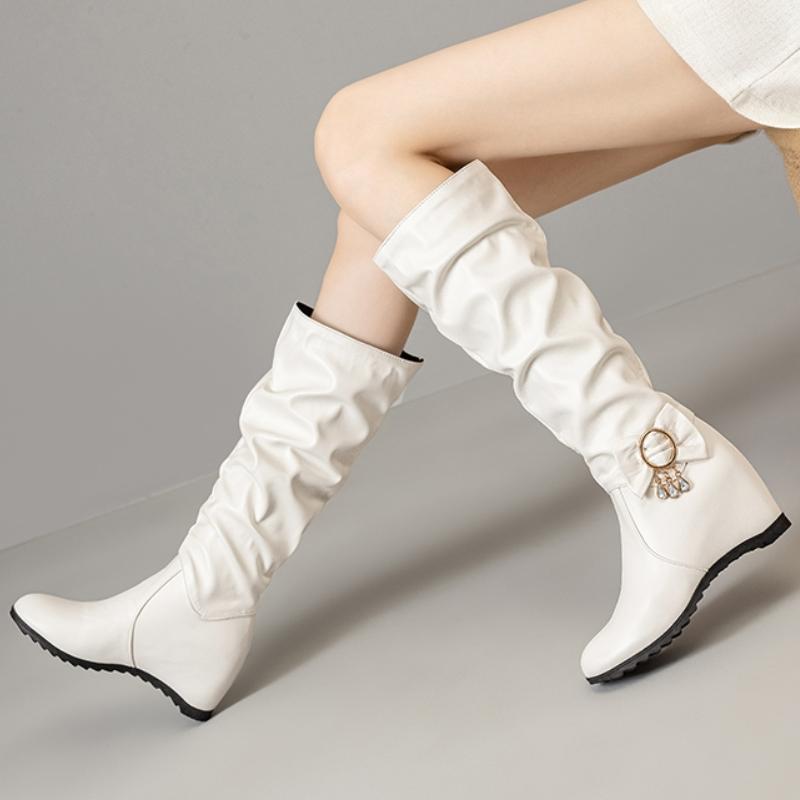Fashion Women's Knee High Boots Black White Brown Wedge Heel Boot Female Wedge Heels Decoration Footwear Shoes Ladies Large Size