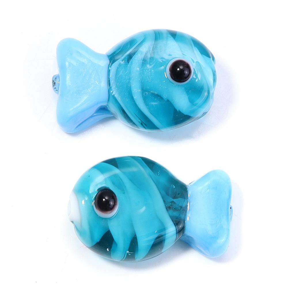 2pcs Fish Glass Beads 13X20mm Cute Colorful Stripe Lampwork Loose Spacer Beads For DIY Jewelry Making Bracelet Necklace Keychain