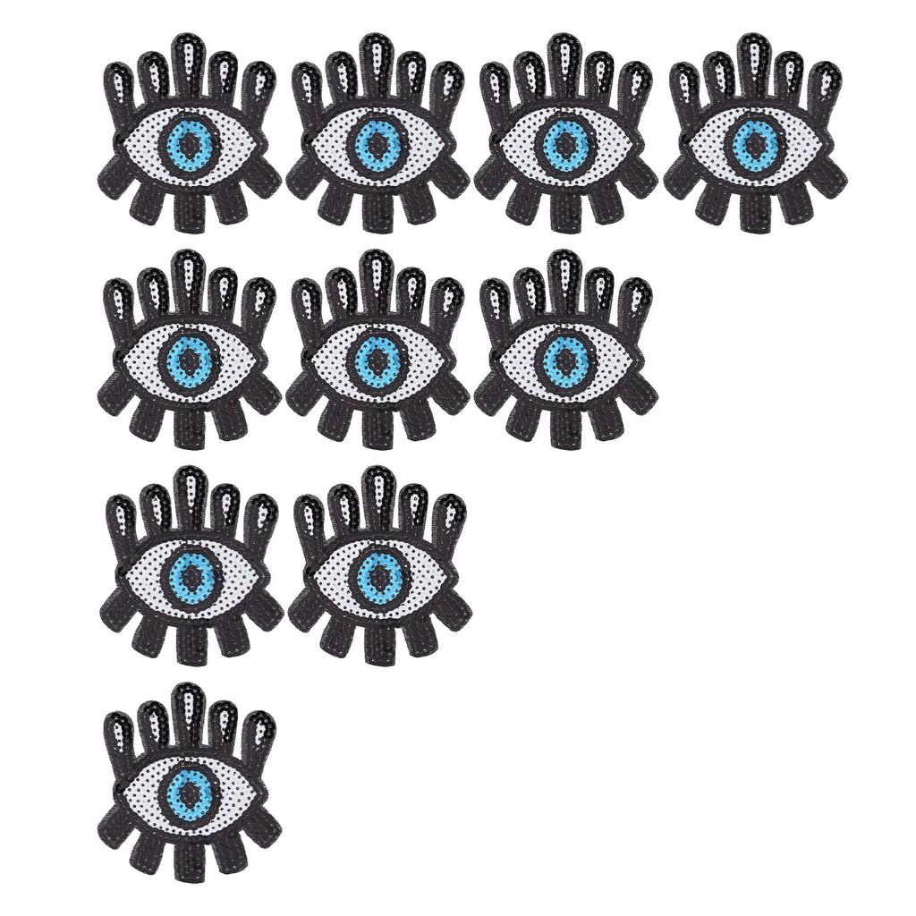 10Pcs Embroidered Patches Sequin Eye Shape Covering Breakages Stains Iron On Patches for DIY