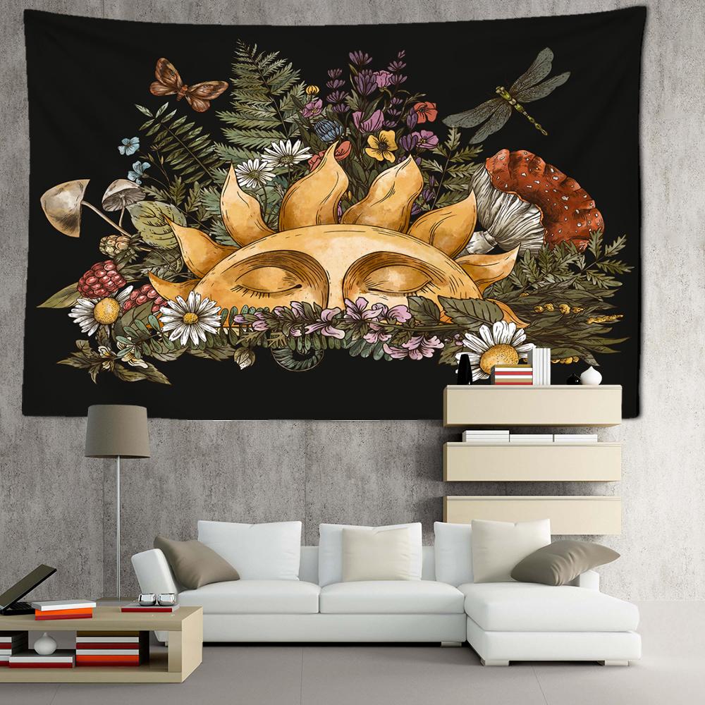 Vintage Plant Sun Tapestry Wall Hanging Psychedelic Witchcraft Hippie Tapez Art Dormitory Living Room Home Decor