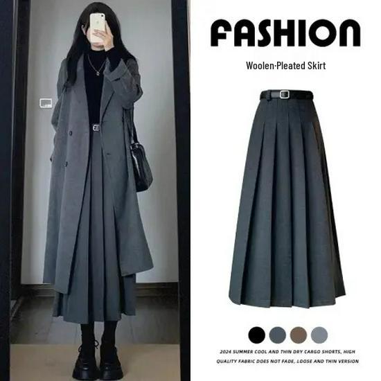 Gray Wool Blend A-line Skirt for Women, Petite To Plus Size, Perfect for Late Autumn
