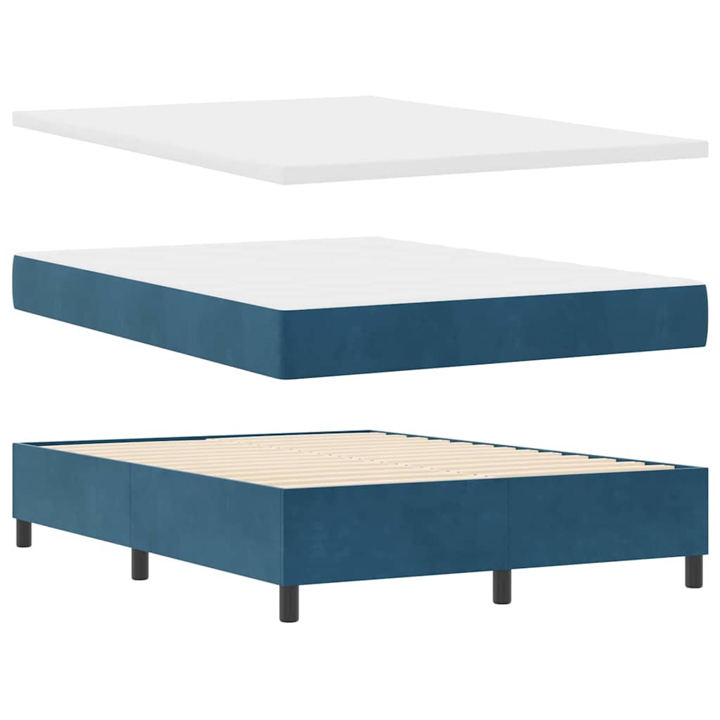 Box Spring Bed with Headboard Dark Blue 190 x 140 cm Velvet