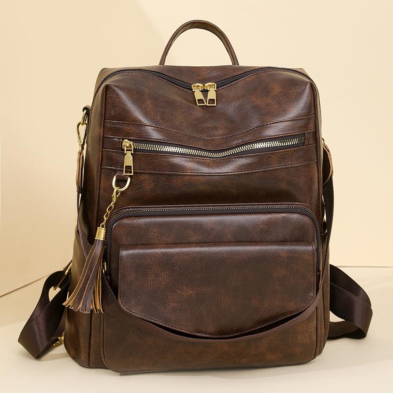 Mochila Retro para Mujer de Gran Capacidad para Viaje Diario con Borla