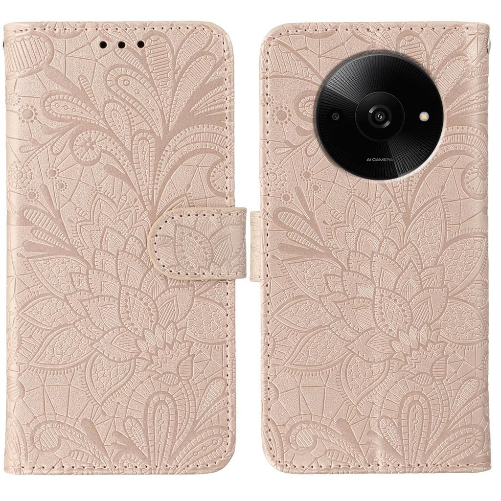 For Xiaomi Redmi A3 4G/A3x 4G/Poco C61 4G Case Lace Flowers PU Leather Flip Wallet Phone Cover
