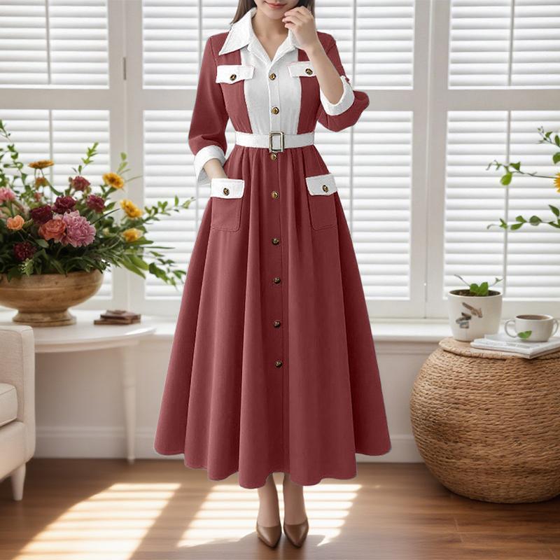 

ZANZEA Женское повседневное платье с отложным воротником, рукавом 3/4, свободное, лоскутное, длинное 5XL розовый