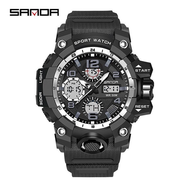 SANDA Women's Trendy LED Dual Display Waterproof Watch with Hourly Chime