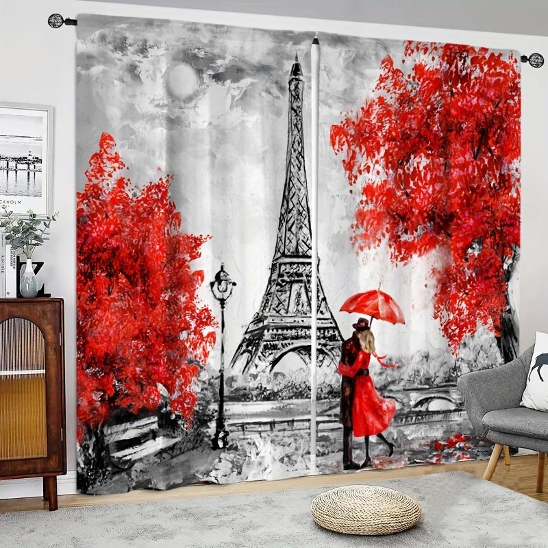 2pcs Pink Romantic Street Couple Printed Curtain,Vibrant Room Decor for Bedroom, Office, Kitchen, Living Room, Study Decor