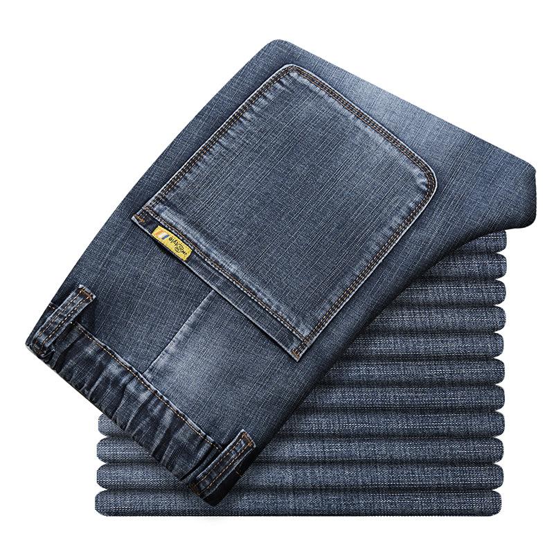 

Летние мужские джинсы, прямые свободные брюки больших размеров, мужские брюки, эластичные брюки 56