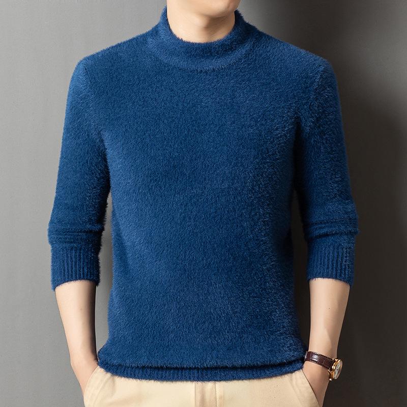 Men's Winter Knitwear: Mink Velvet, Half-High Collar Pullover Sweater