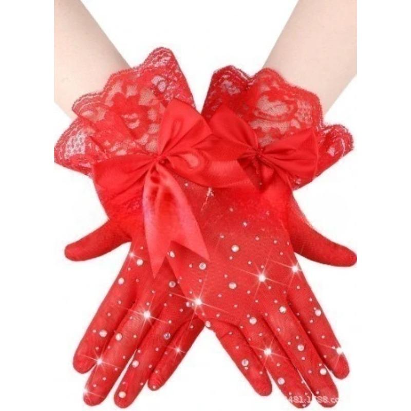 

Новое платье для косплея на Хэллоуин, перчатки сетка, блестящие бриллианты, черные кружевные перчатки с бантом