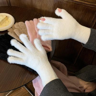 Female Warmth Exposed Fingers Touchscreen Playing with Mobile Phone Cold Resistant Cycling New Korean Version Winter Gloves
