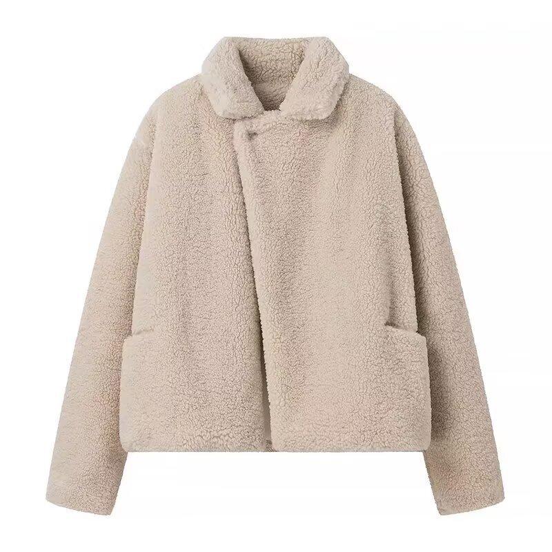 European and American style French, women's clothing, fashionable and versatile autumn INS loose wheat ear fluff coat