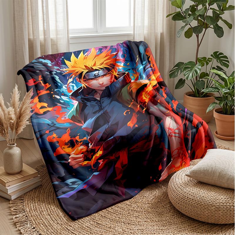 Naruto Uzumaki Printed Flannel Blanket Skin Friendly Warm Decorative Throw for Indoor Couch Bed Daily Use