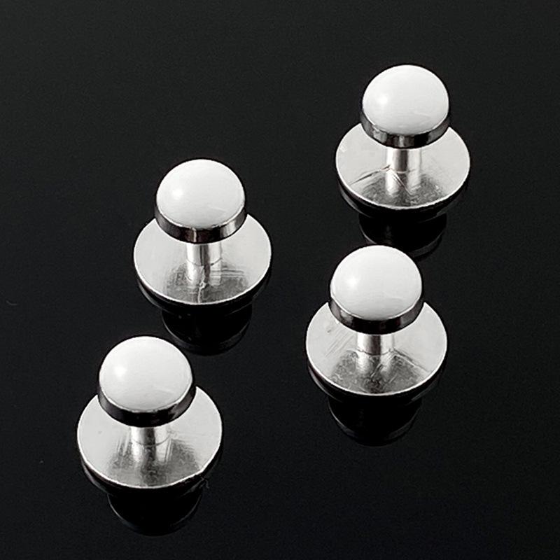 Silver Round Cufflink & Tuxedo Stud Set for Men's Wedding or Party