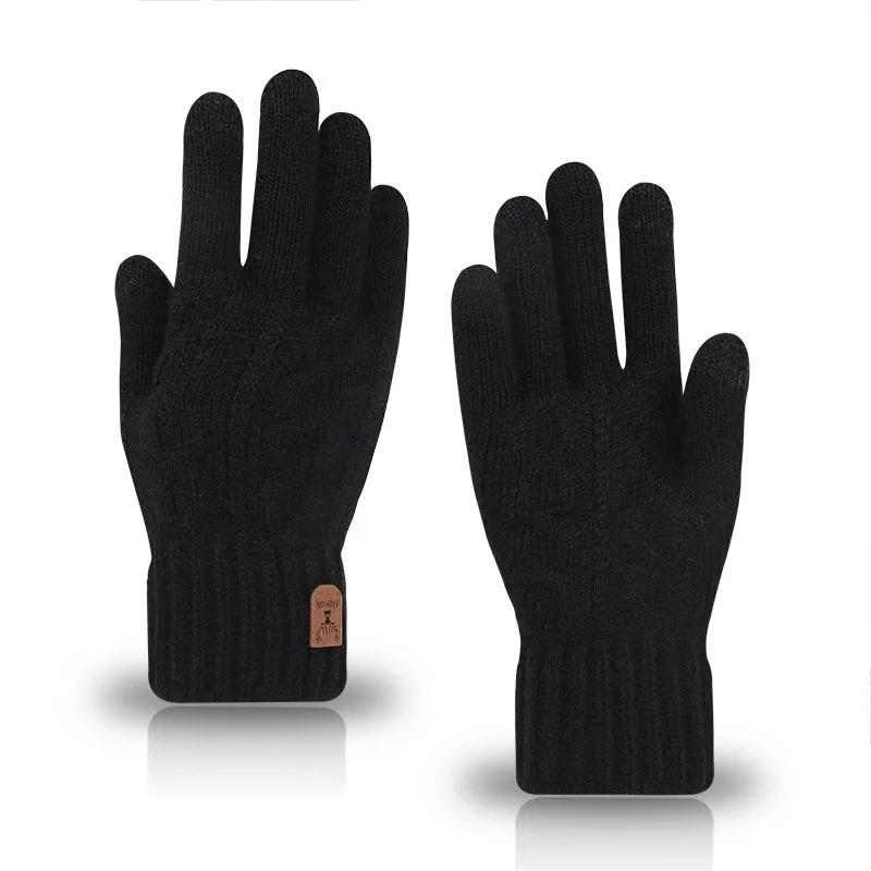Men's Winter Warm Touch Screen Gloves Fleece Lined Wool Knitted Cold Weather Outdoor Gloves