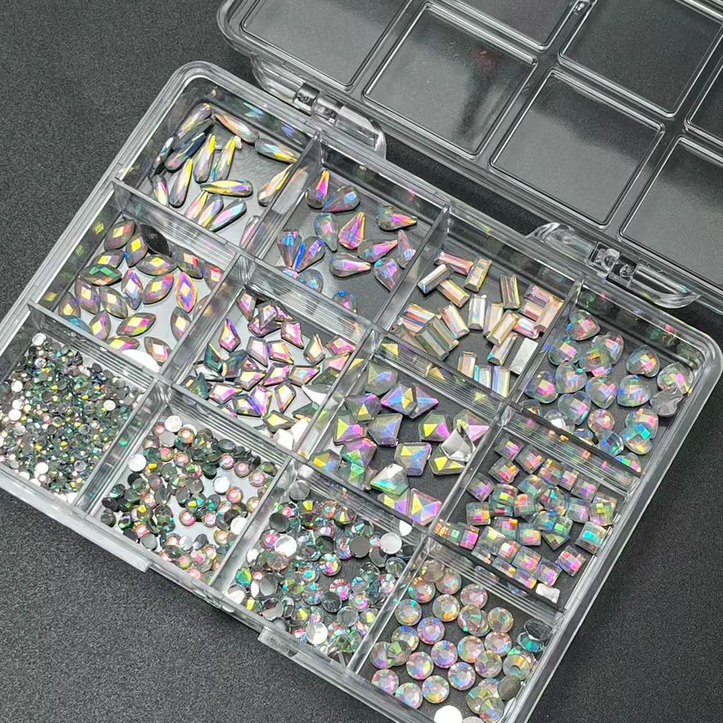 AB Unregelmäßiges Strass-Nagelkunst-Set: Unregelmäßige & kleine runde Strasssteine in verschiedenen Größen