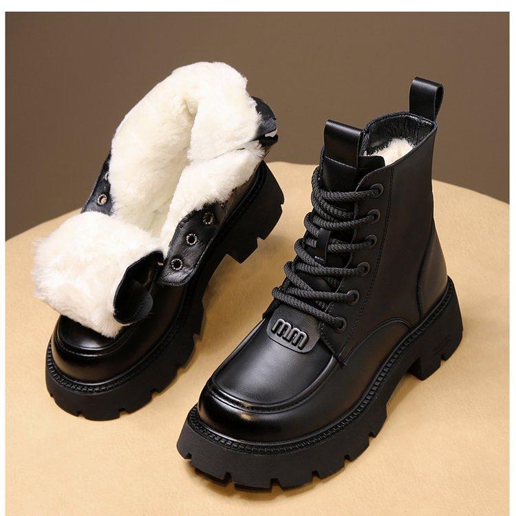 Fleece Martin boots women's single boots 2025 autumn and winter new British short boots retro fashion thick-soled fleece cotton boots tide