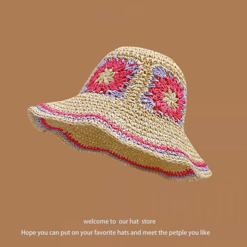 Hat Women's Spring and Summer Versatile Big Brim Straw Hat Summer Seaside Bucket Hat Face Small Sunscreen Hat Sun Hat