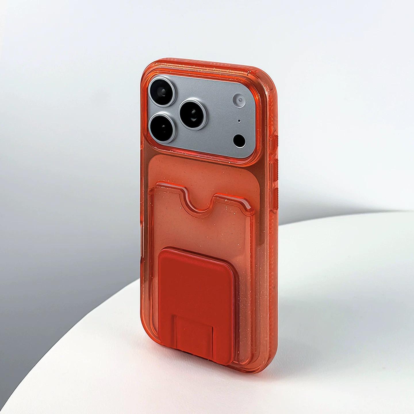 

Glitter Clear Card Holder Slot Wallet Case For iPhone 17 Air 16 15 14 13 Pro Max Plus Pocket Bracket Soft Bumper Cover iPhone Air