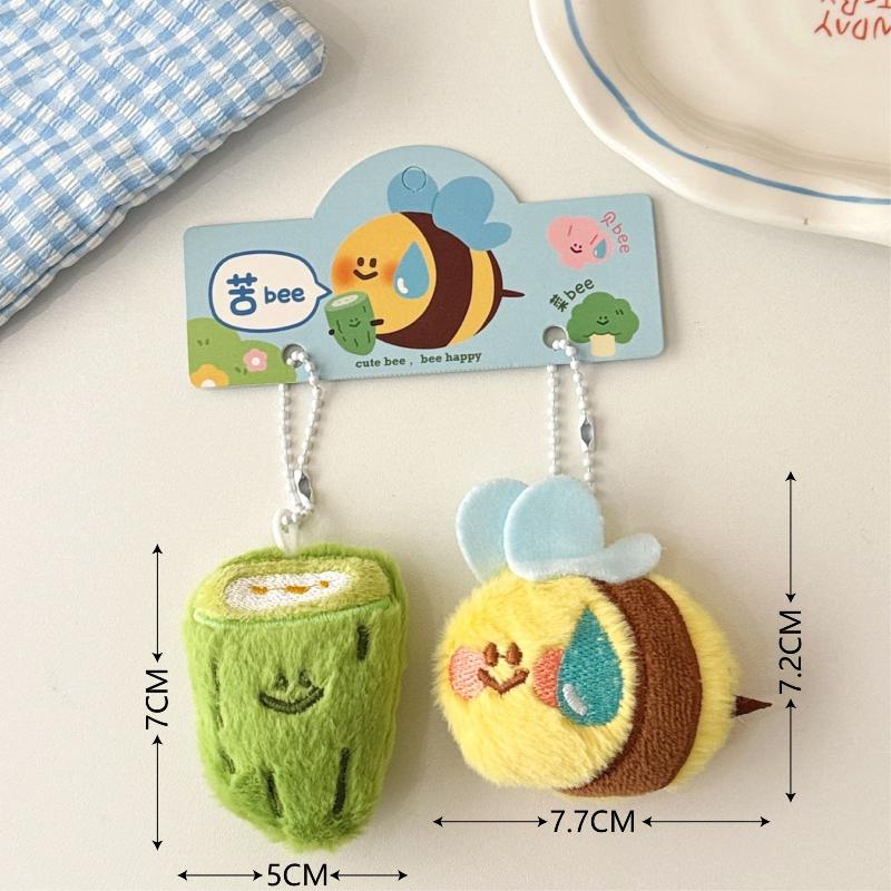 1Pair Creative Cartoon Bee Plush Keychain Fun Animal Stuffed Doll Plush Toy Pendant Backpack Decoration Accessories Gift
