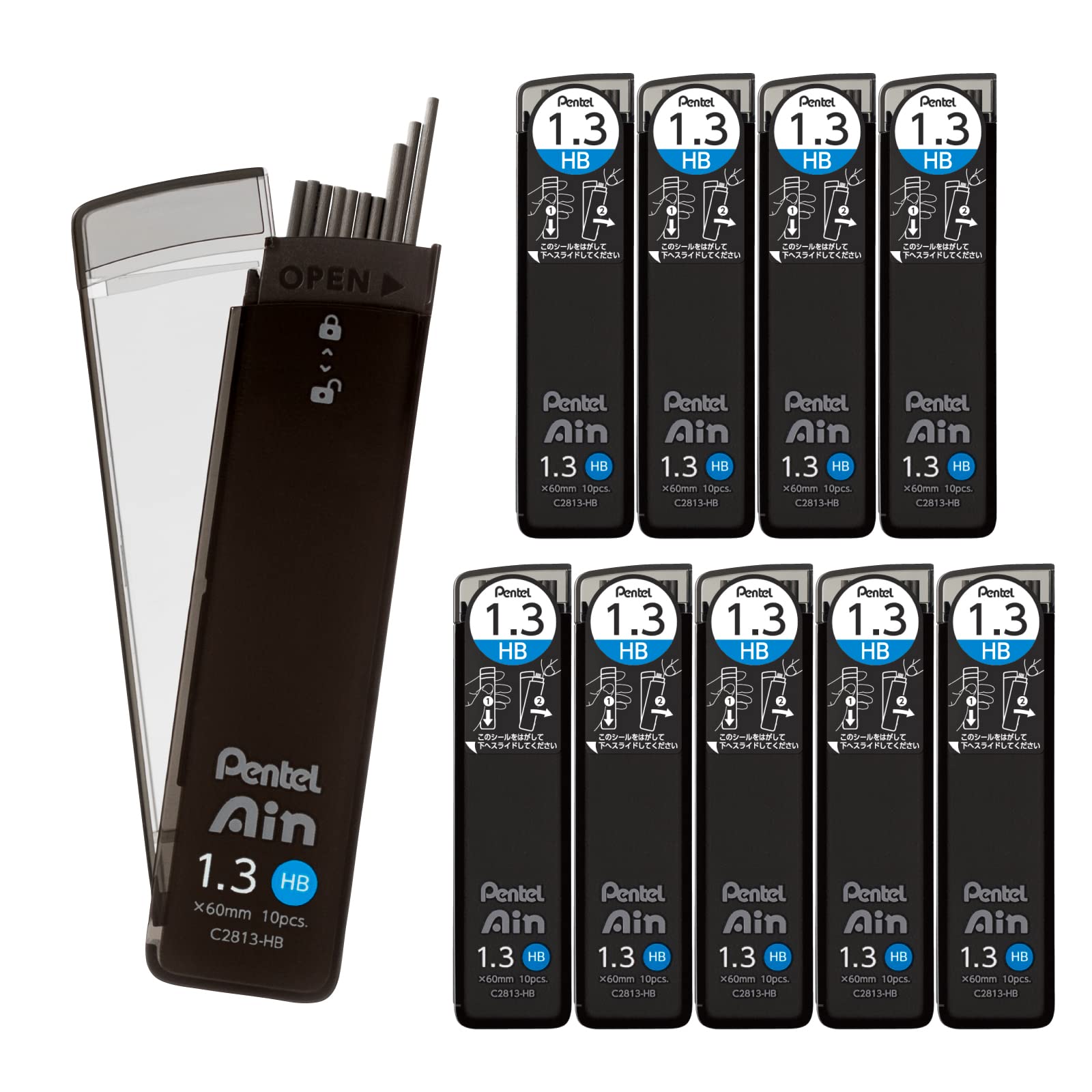 

Механические грифели Pentel Sharp Pentel Ein HB 10 штук 1,3 мм C2813-HB чёрный