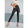 Women's Corset Zipper Detailed Black Matte Leather Leggings With Thermal Lycra Inside High Waist