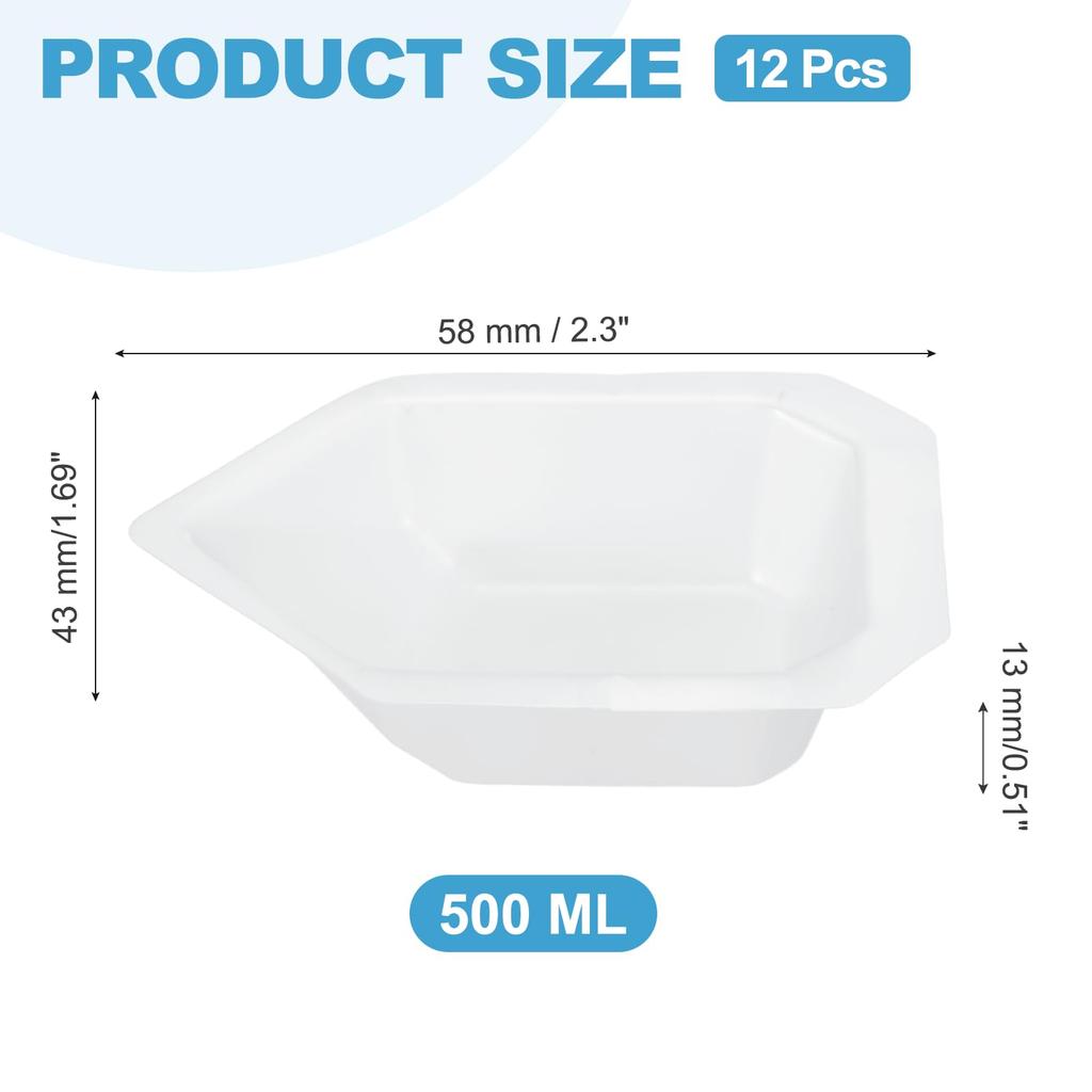 PATIKIL Boat-Shaped Measuring Dishes, Set of 12, Plastic, 500mL, Small Disposable Scale Trays, Anti-Static, Measuring Dishes for Liquids and Powders,