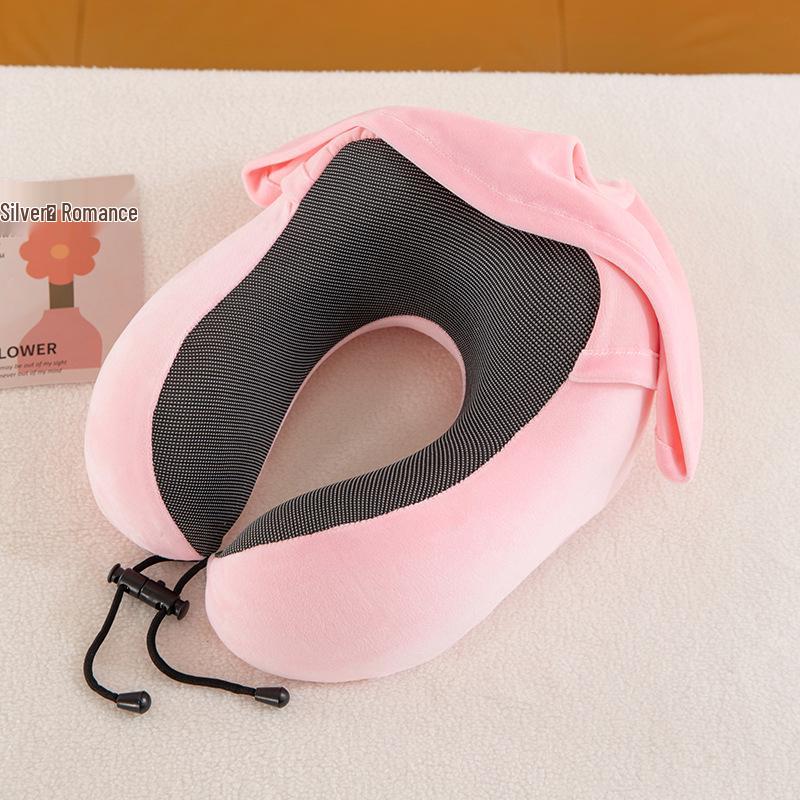 Memory Foam U-Shaped Neck Pillow with Hood - Portable Travel Pillow for Airplane and Outdoor Use