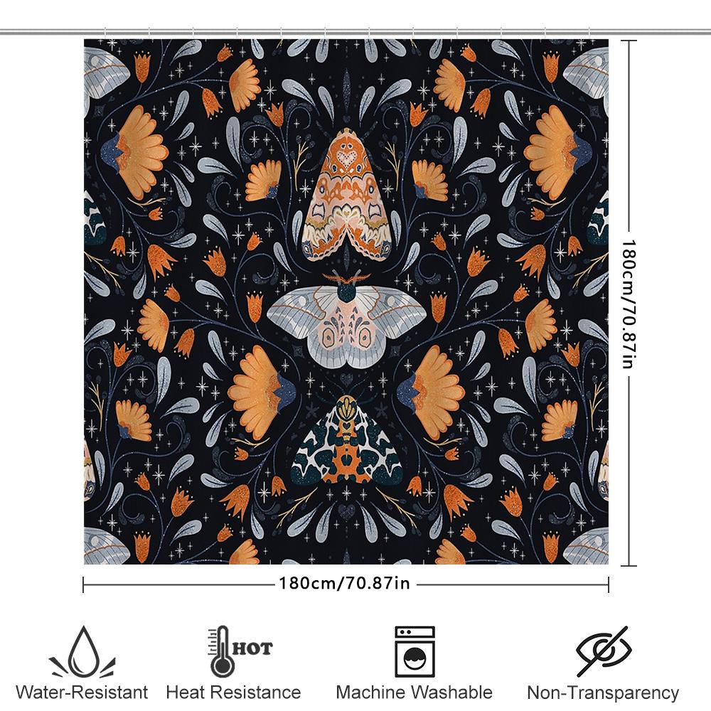 Moth Shower Curtain Botanical Forest Nature Decor Vintage Floral Bathroom Set Dark Academia Aesthetic Home Decor