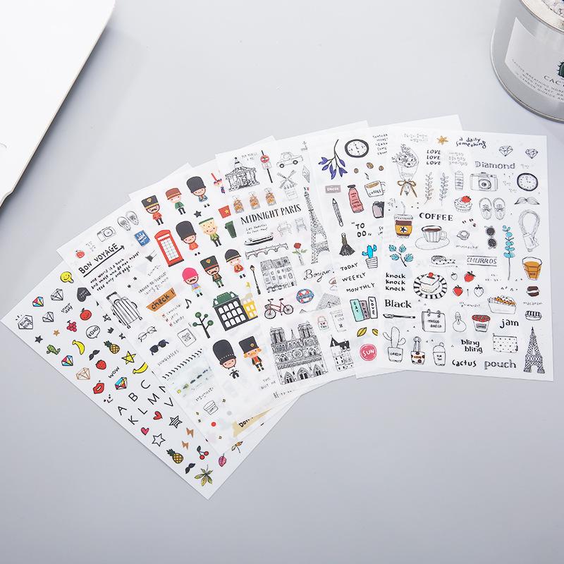 Office School Supplies Fresh Watercolor Style Stickers Travel Diary Photo Album 6 Pieces Gift Kawai Stationery Cute Lovely