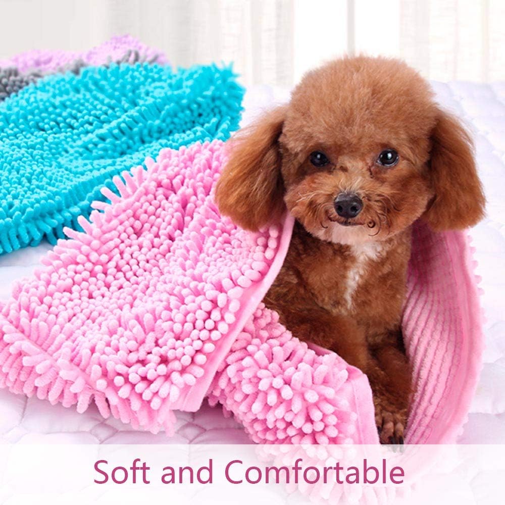Dog Towel - Microfiber Super Shammy with Hand Pockets, Ultra Absorbent Quick Dry Pet Bath Towels for Small, Medium, Large Dogs and Cats (Medium, 24''