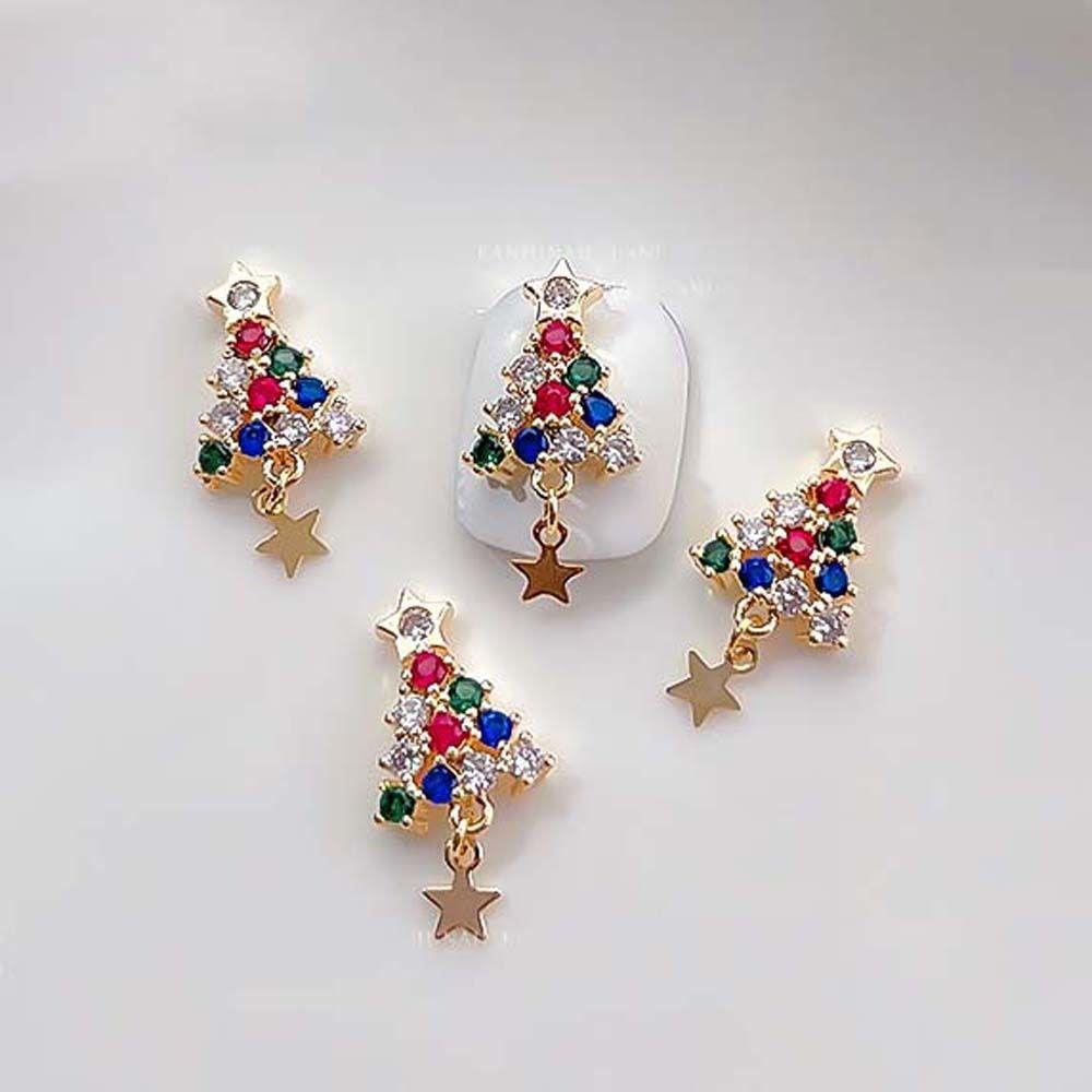 Tree 3D Nail Jewelry Snowflake Nail Rhinestones Christmas Nail Decorations Christmas Nail Drills