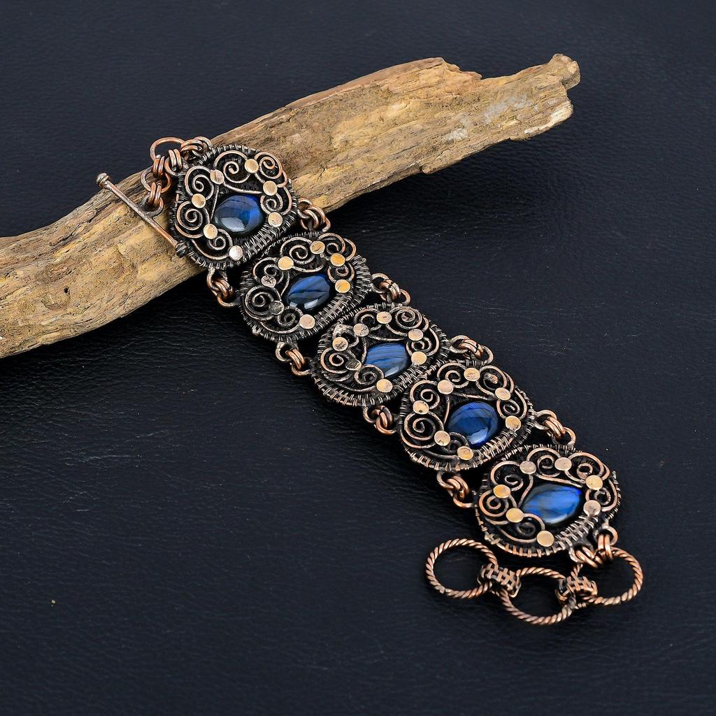 Labradorite Jewelry, 999 Copper Wire Wrapped Bracelet, Handmade Gemstone Jewelry  Bracelet For Memorial Day
