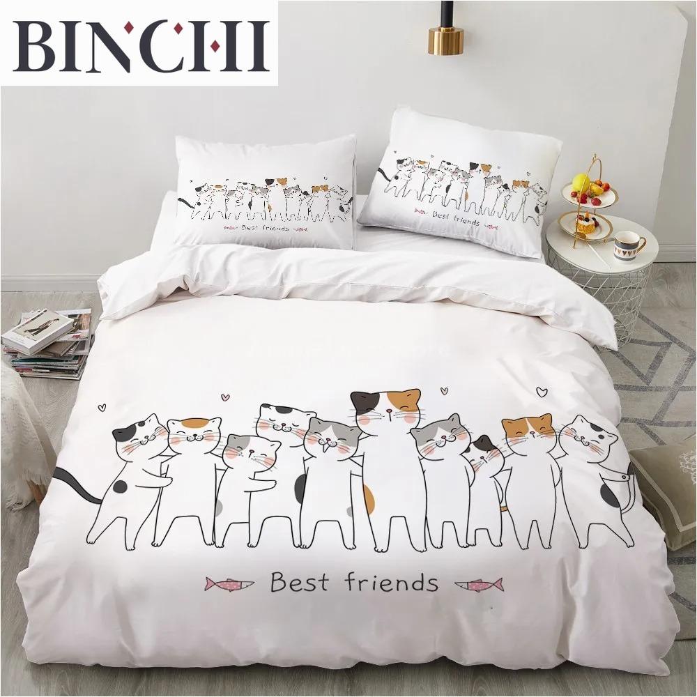 Cartoon Love Cats 3D Bedding Set Twin Queen King Size Duvet Cover Home Textile Decor Fashion Animal Print