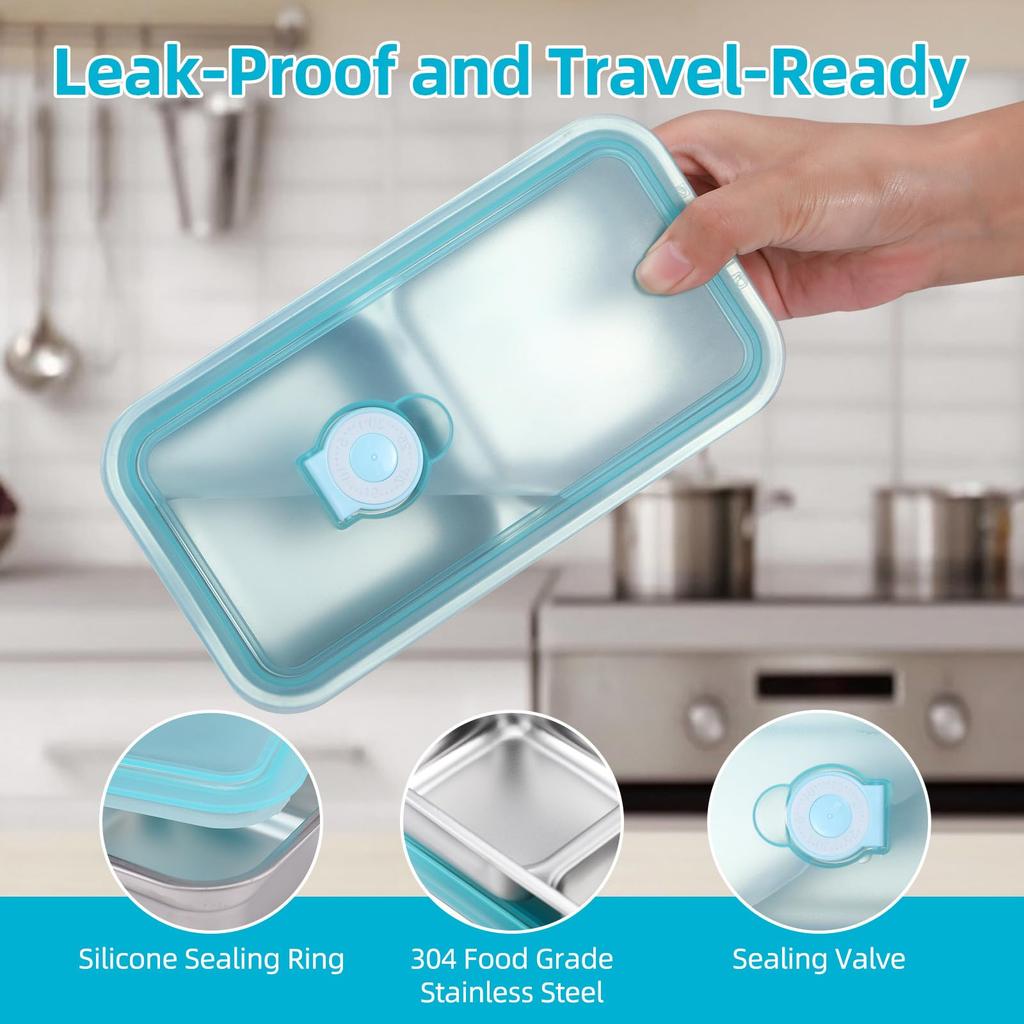 Stainless Steel Snack Containers, Grab and Go Snack Containers Reusable, Double Compartment Food Storage Containers with Lids