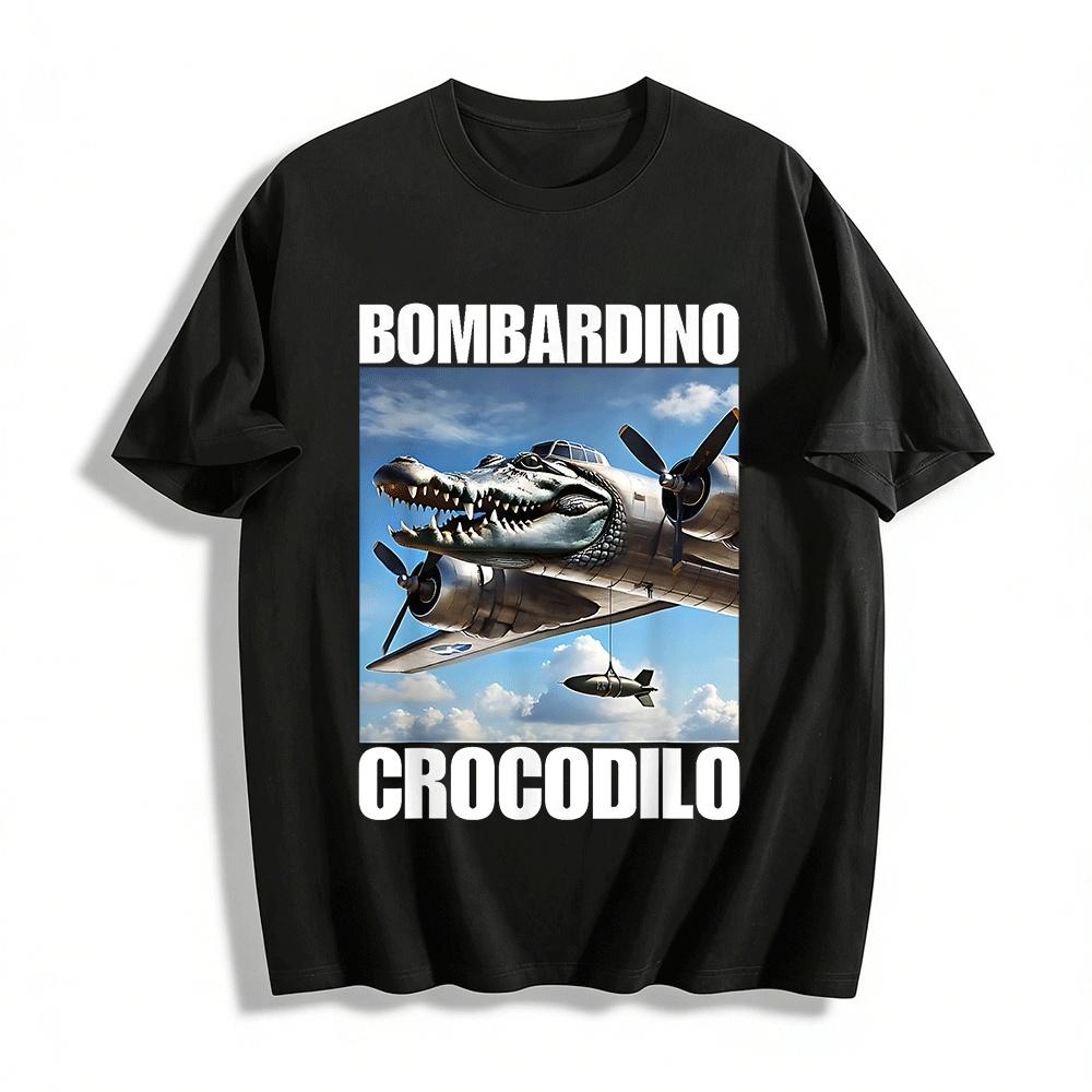 

Fun Crocodile Bomber Creative Print Casual Short Sleeve Pure cotton T-shirt XXS