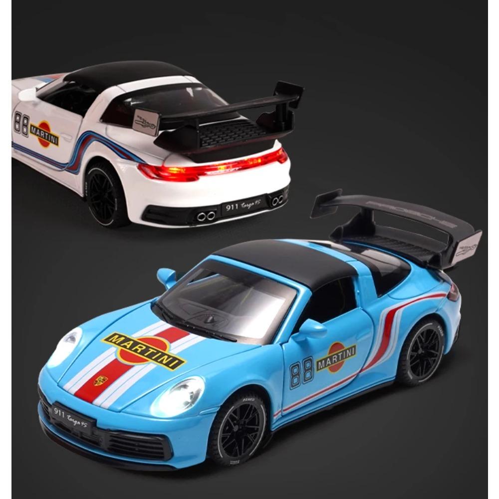 1/32 Porsche 911 Targa 4S Martini Racing Edition Sports Car Alloy Diecast Model Car High Simulation Ornament Decorations Present