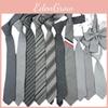 Gray Necktie For Women Men Polyester Stripe Casual Office Wear With Bow Tie Neck Flower