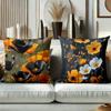 Floral Patterned Throw Pillows Orange Black Flowers Polyester pillowcase, sofa decorative cushion cov Headboard Pillow