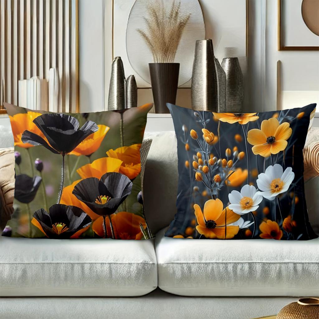 Floral Patterned Throw Pillows Orange Black Flowers Polyester pillowcase, sofa decorative cushion cov Headboard Pillow