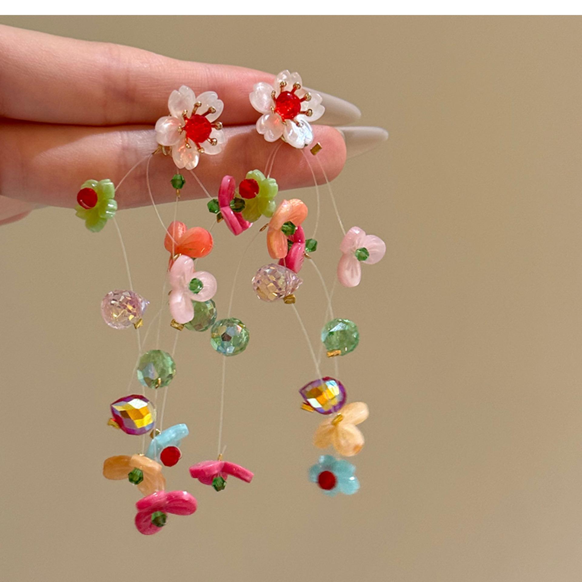 Colorful Spring Vacation Flower Tassel Earrings for Women