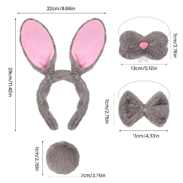 4 Stück Kinder Erwachsene Hasenohren Stirnband Fliege Nase Hasenschwanz Osterhasen Kostümset für Halloween Cosplay Party