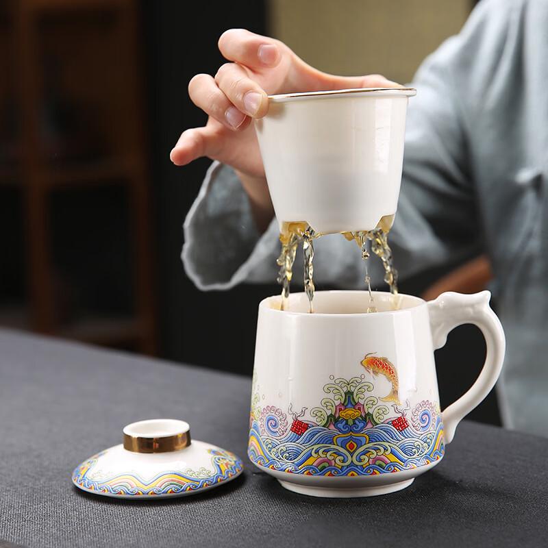 Fish Leaping Dragon Gate Ceramic Office & Tea Mug