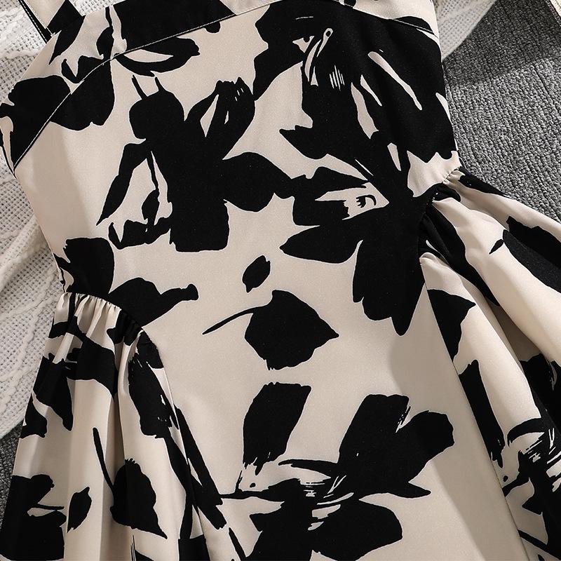 Girls' Fashion Dress Summer Floral Print Strapless Halter Neck High-Waisted Elegant Dress