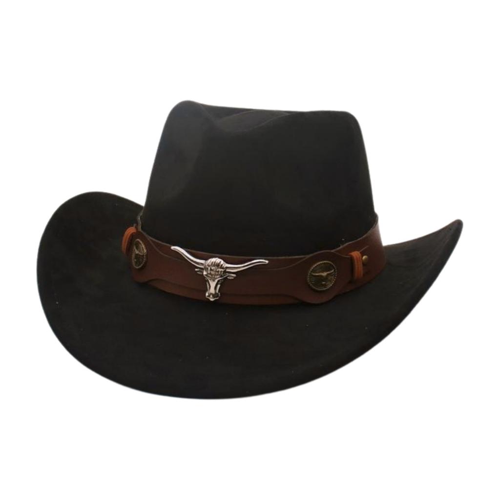 Ethnic Style Western Cowboy Hat Stage Jazz Hat Brown Ox Head Suede Top Hat