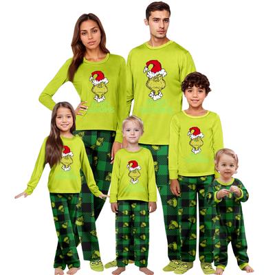 Conjunto de Hogar Estampado Navideño para Padres e Hijos Top de Manga Larga y Pantalones