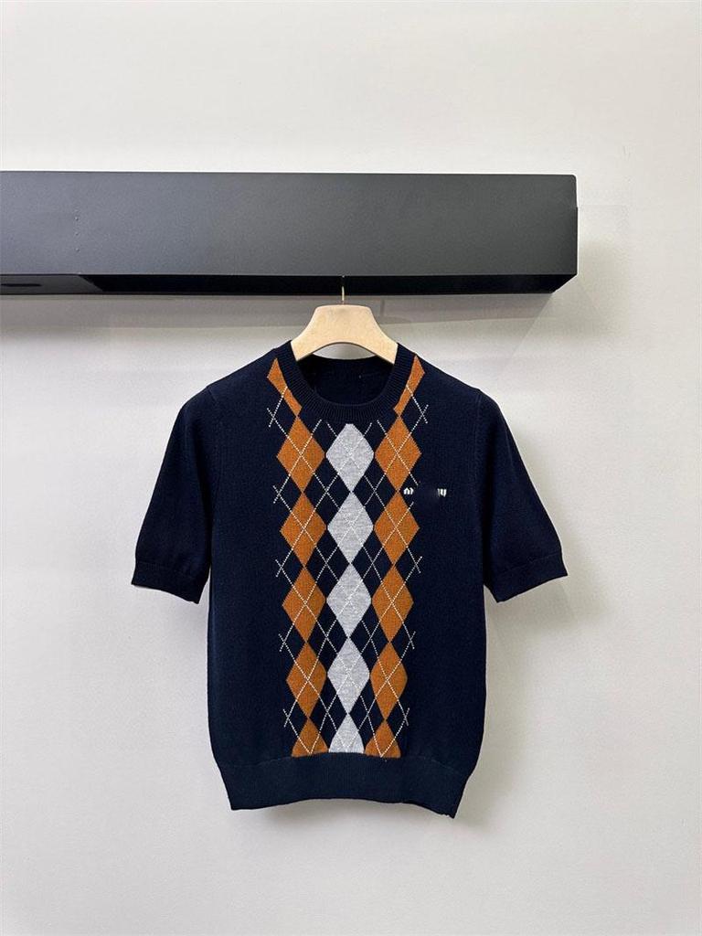 2025 Frühherbst Süßer Preppy Argyle Strick Rundhals Kurzarm Pullover für Damen