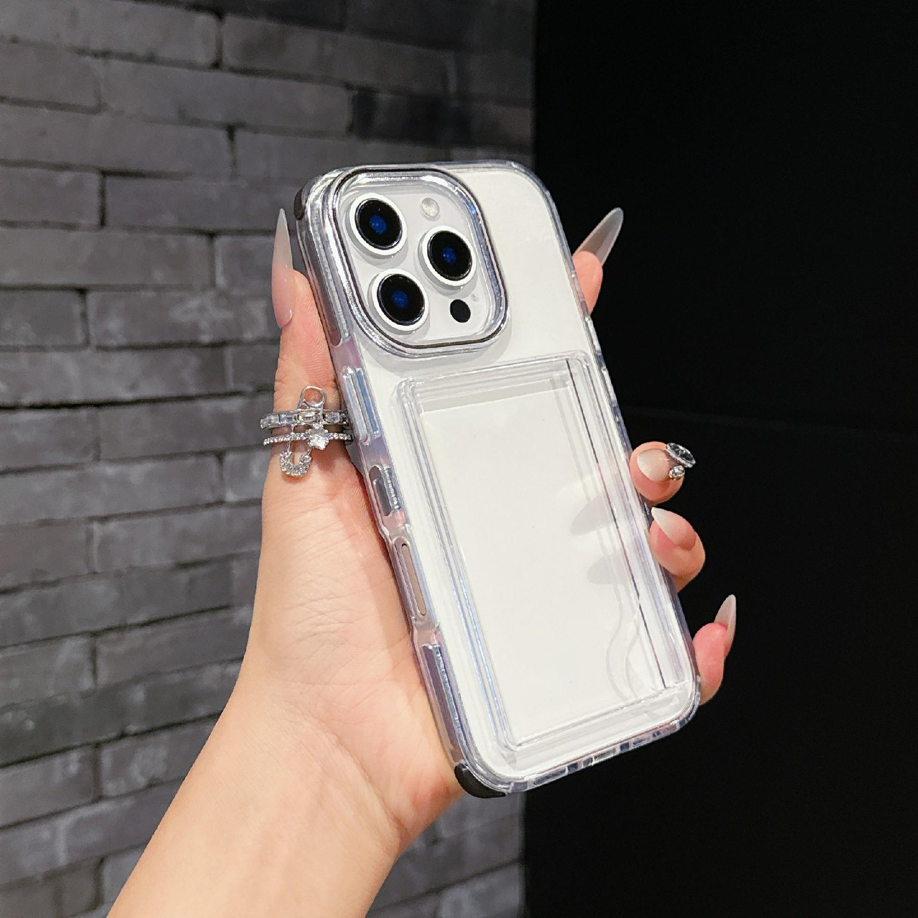 

For iPhone 16 Pro Max Case Transparent PC+TPU Shockproof Phone Cover with Card Holder Black