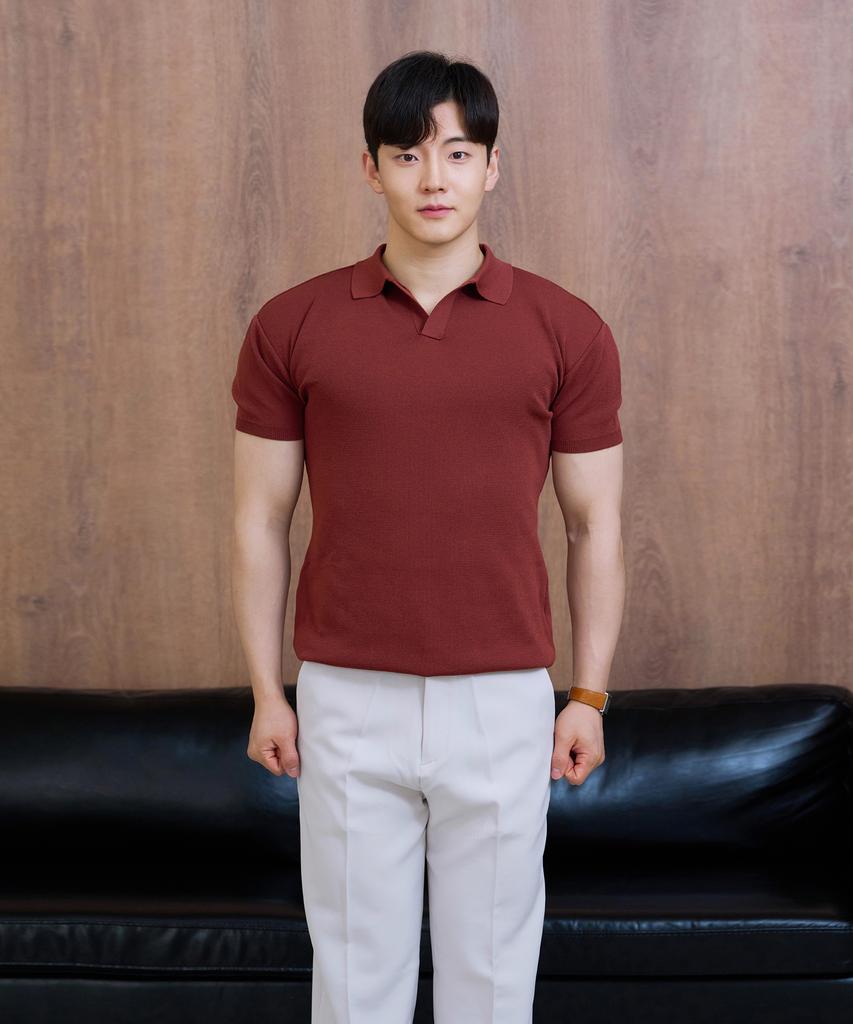 HECKCOOLNAM Ice Cooling Men'S Muscle Fit Collared Short Sleeve Knit T-Shirt That Makes Shoulders Look Wide (Type B)