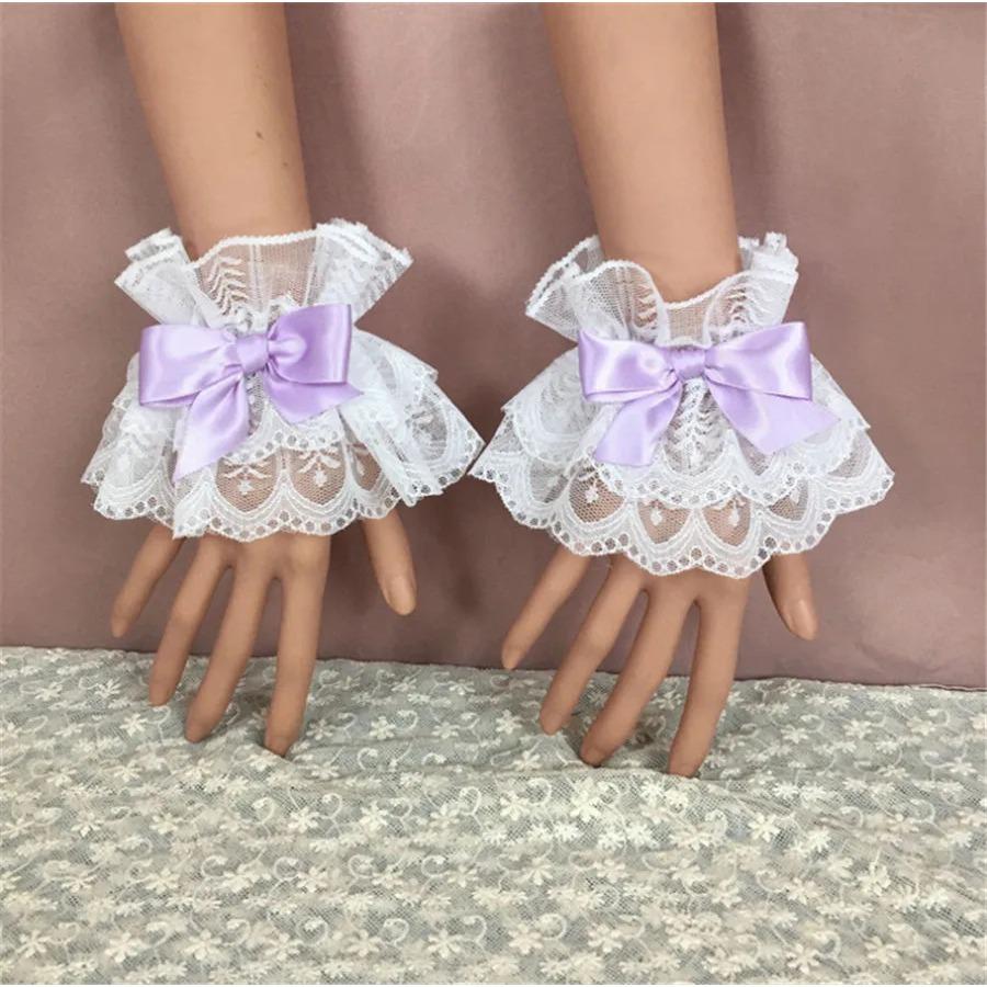 Multicolor Sweet Hand Sleeves Bowknot Lace Trim Cuffs Maid Cosplay Accessories For Women Party